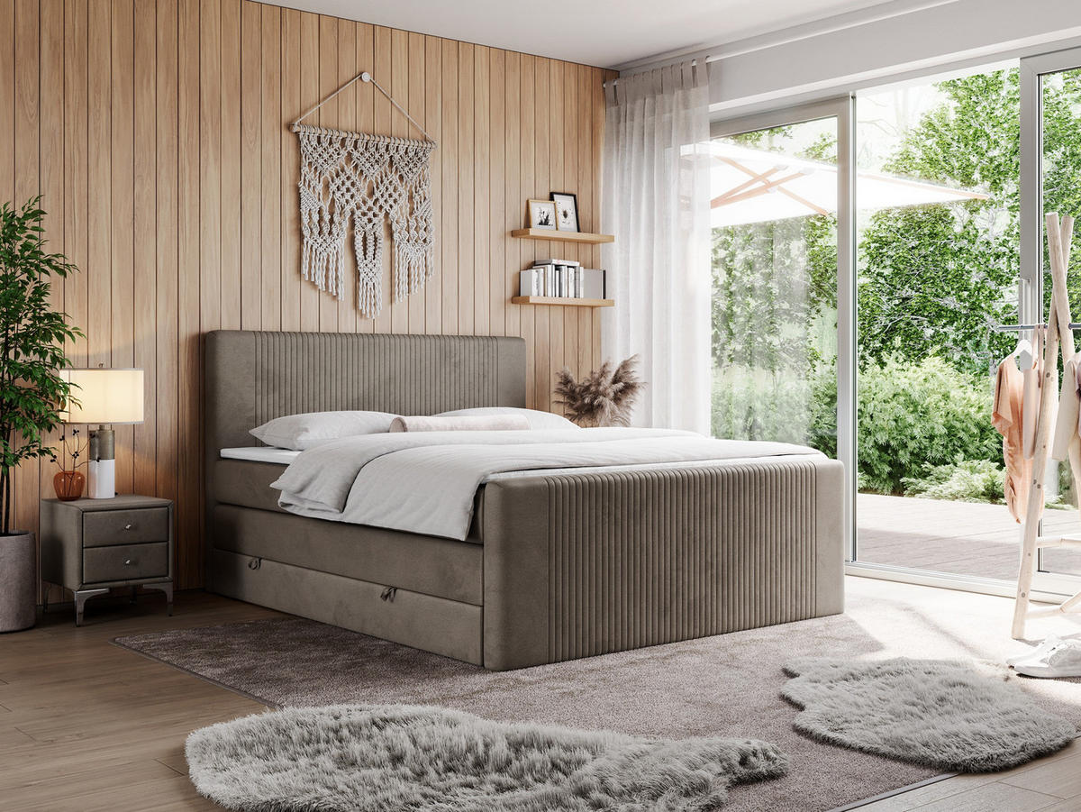 BOXSPRINGBETT KING DOREN 140/200 Braun Velvet - H4 - Braun, Holz/Textil (140/200cm) - MKS