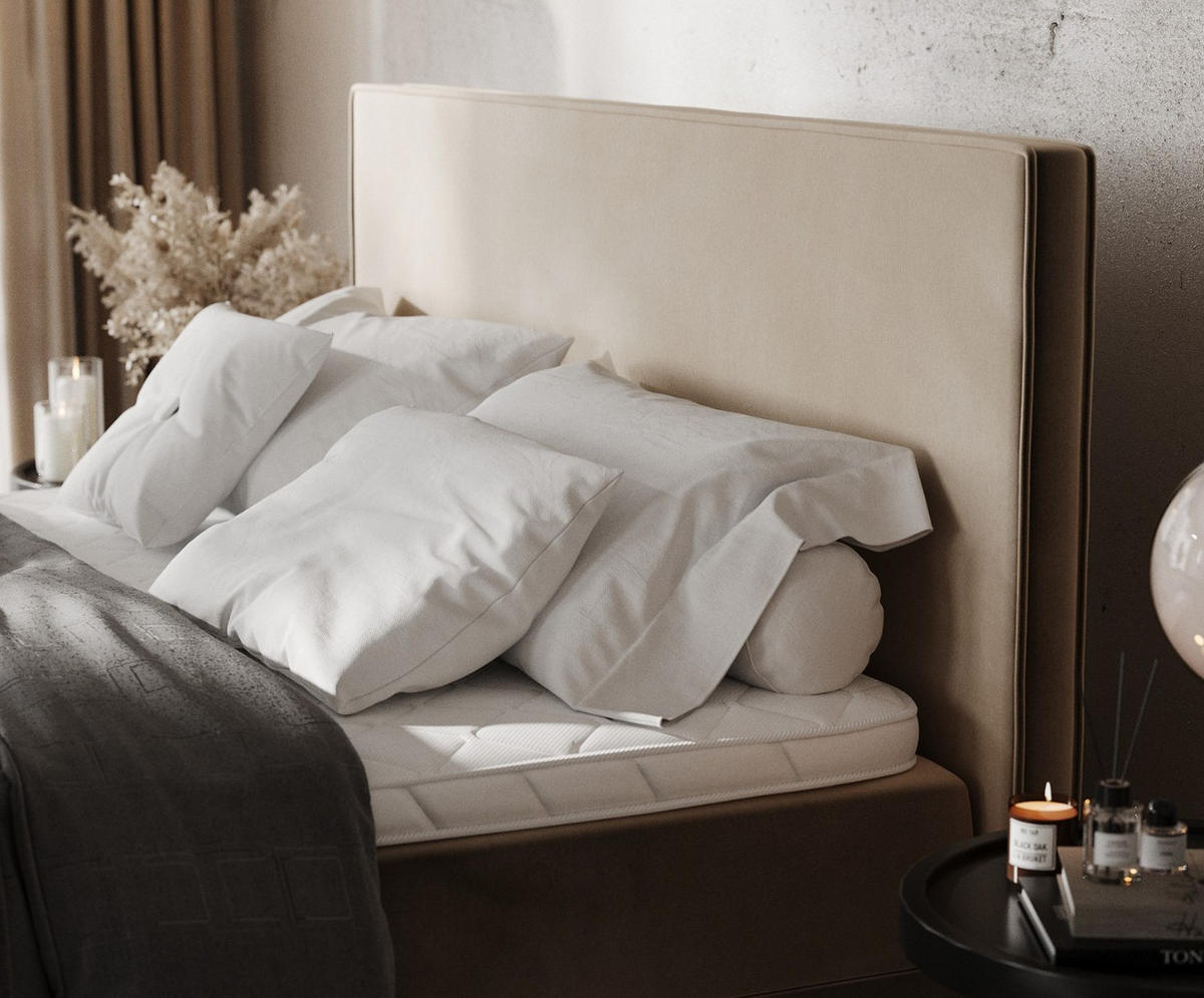 BOXBETT Velma 200/200 cm Taupe im Paros Stoff - Taupe/Schwarz, Holz/Holzwerkstoff (200/200cm) - AltaBeds