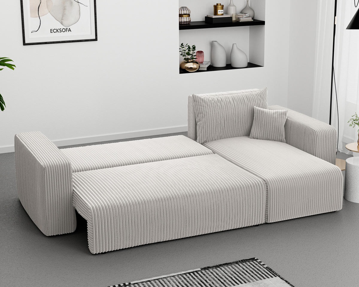 ECKSOFA Beige Cord-Stoff mit Bettkasten - Beige, Textil (248/145cm) - Idohome