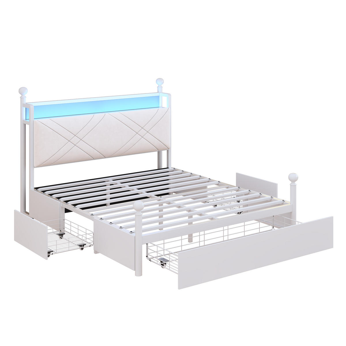POLSTERBETT 90/190 cm Weiß mit LED-Beleuchtung, 2 Schubladen und USB-/Typ-C - Weiß, Holz (90/190cm) - Oxeza