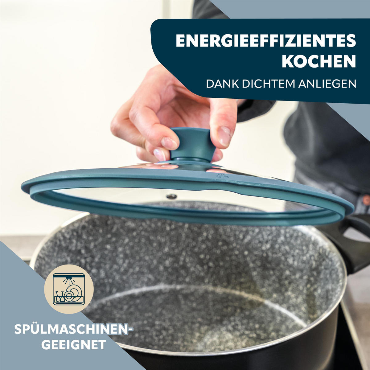 GLASDECKEL mit Silikonrand 20 cm blau - Blau, Glas (20/20/4cm) - bremermann