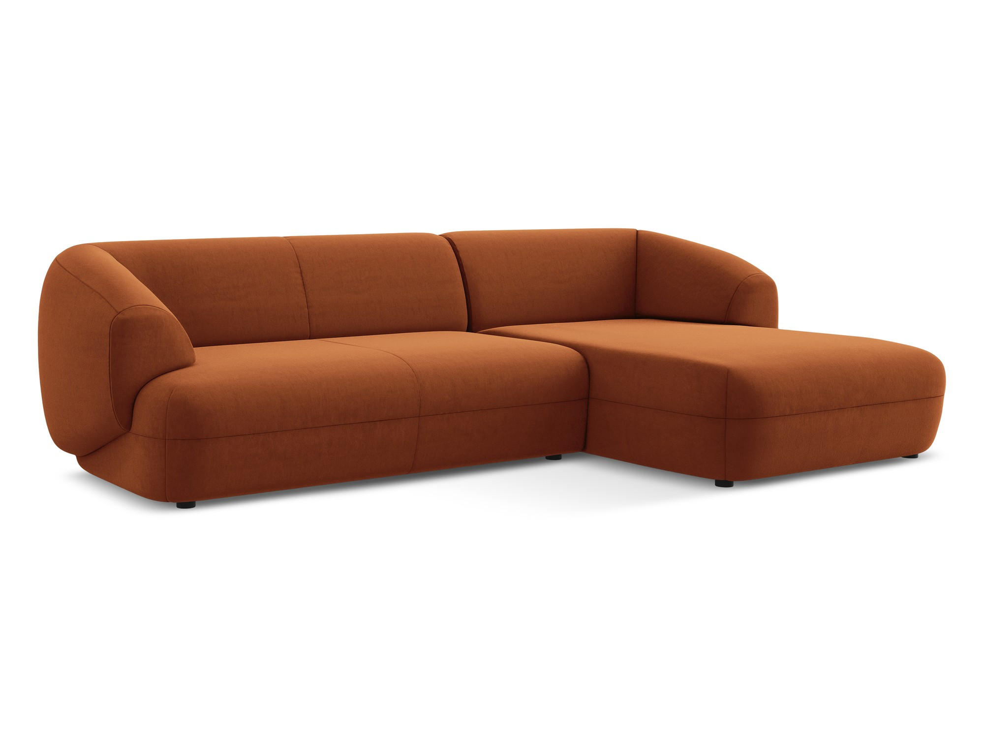 ECKSOFA Rechts Samt Stoff Orange - Terra cotta/Schwarz, Kunststoff/Textil (280/156cm) - Makamii