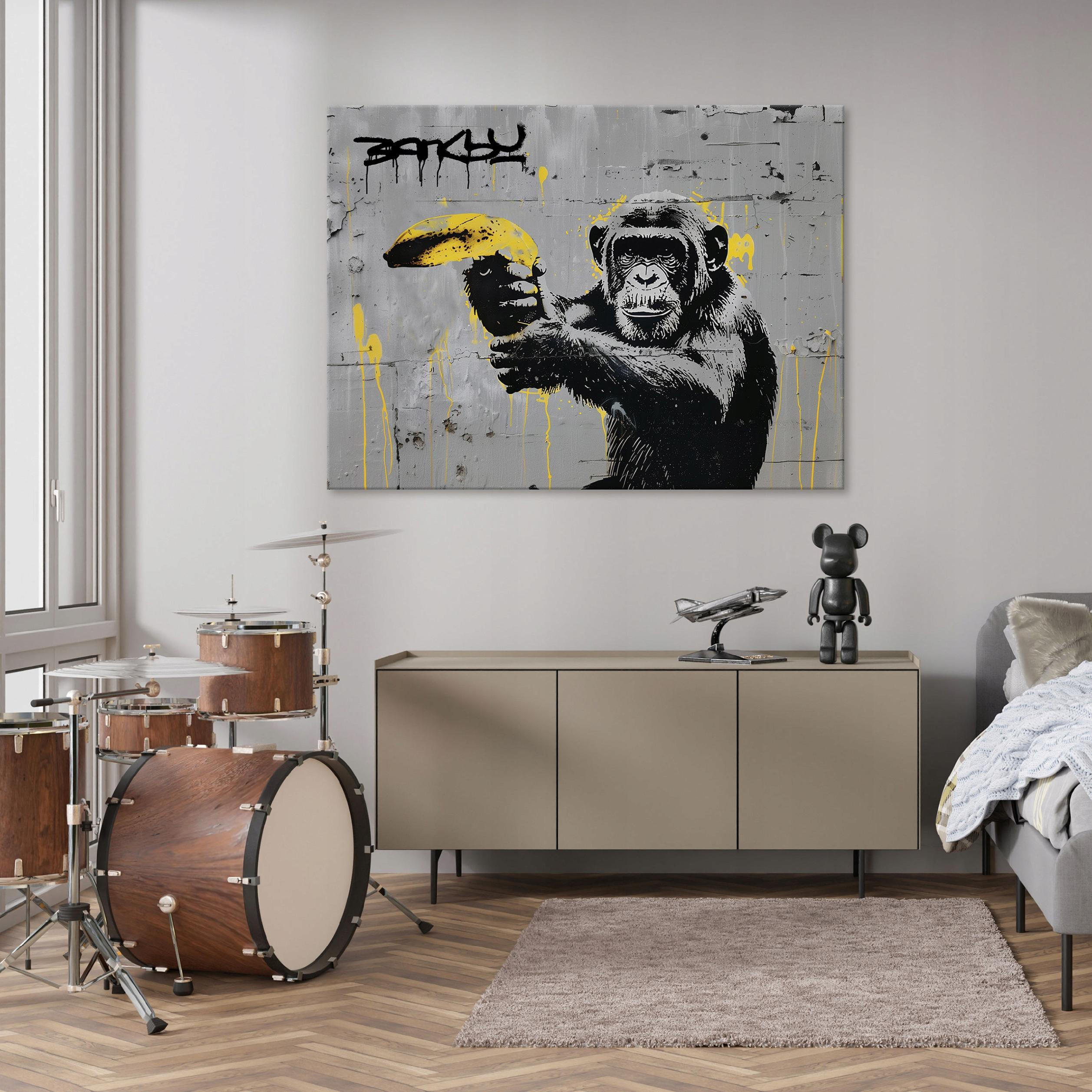 LEINWANDBILD Abstrakt Banksy Affe 100x70 - Multicolor, Holzwerkstoff (100/70cm) - Wallarena