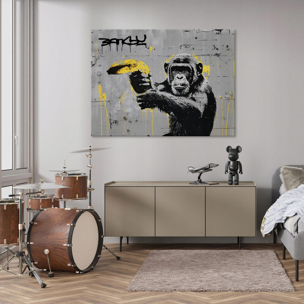 LEINWANDBILD Abstrakt Banksy Affe 100x70 - Multicolor, Holzwerkstoff (100/70cm) - Wallarena
