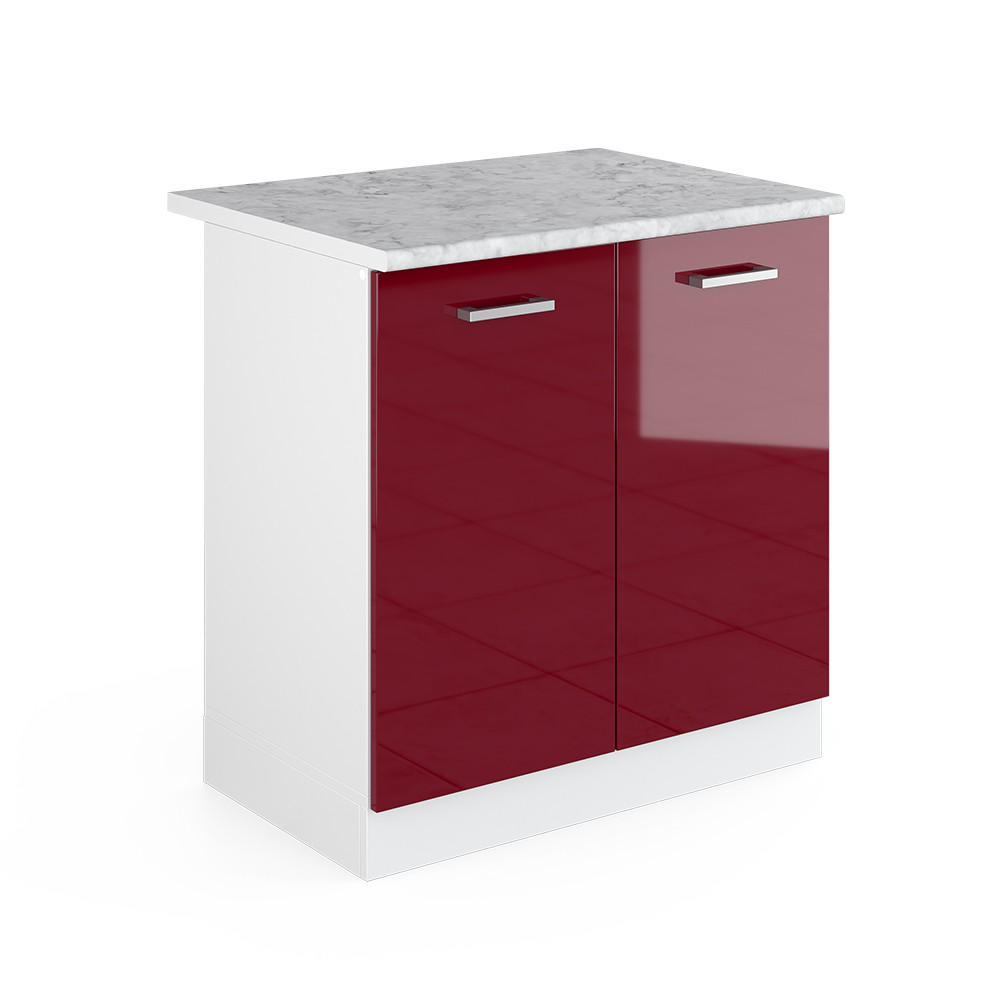 SPÜLENUNTERSCHRANK R-Line Rot Hochglanz 80 cm , AP Marmor - Rot/Weiß, Holzwerkstoff (80/81.6/60cm) - Vicco