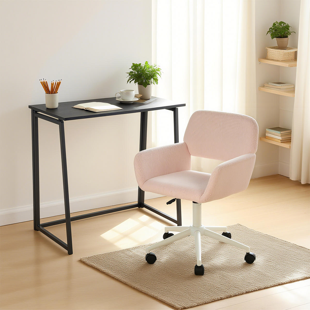 KLAPPBARER Schreibtisch & Rosa Cord-Bürostuhl Set - Pink, Metall (41/80/74cm) - Meubles Cosy