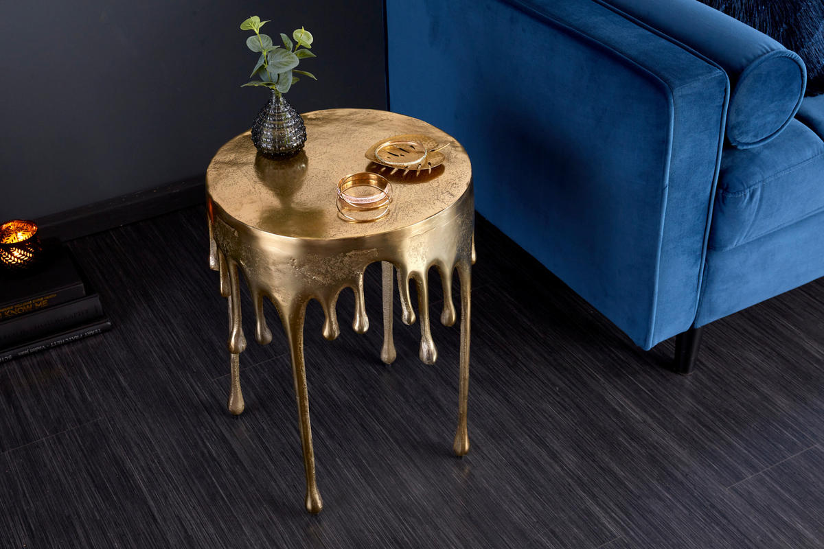 BEISTELLTISCH LIQUID LINE Metall Gold 50 cm - Goldfarben, Metall (37/37/51cm) - riess-ambiente