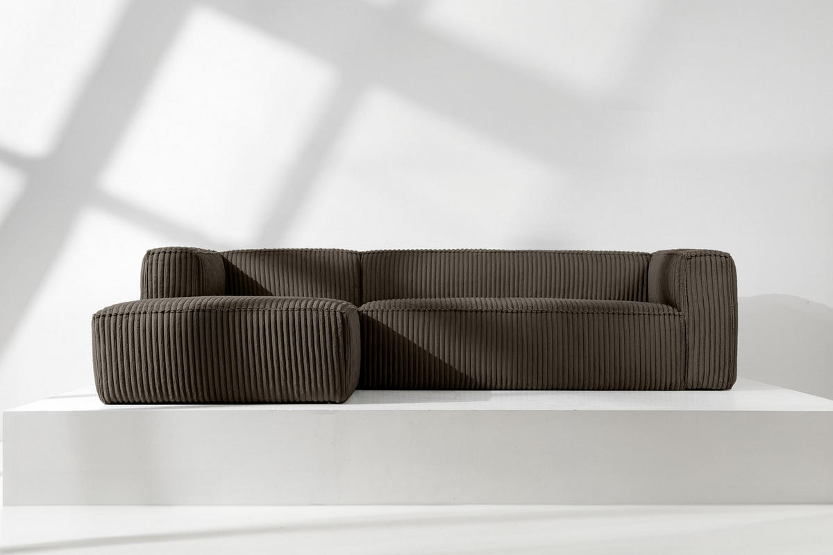 ECKSOFA-LINKS FEROX Modern, Cord-Stoff, braun - Braun, Textil (305/175cm) - KONSIMO®