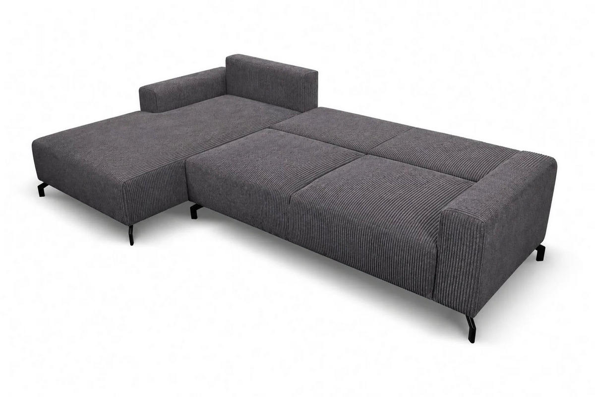 ECKSOFA mit Schlaffunktion Aspen, Dunkelgrau Cordstoff, Ottomane Links - Dunkelgrau, Textil (187/312cm) - VENASI MÖBEL