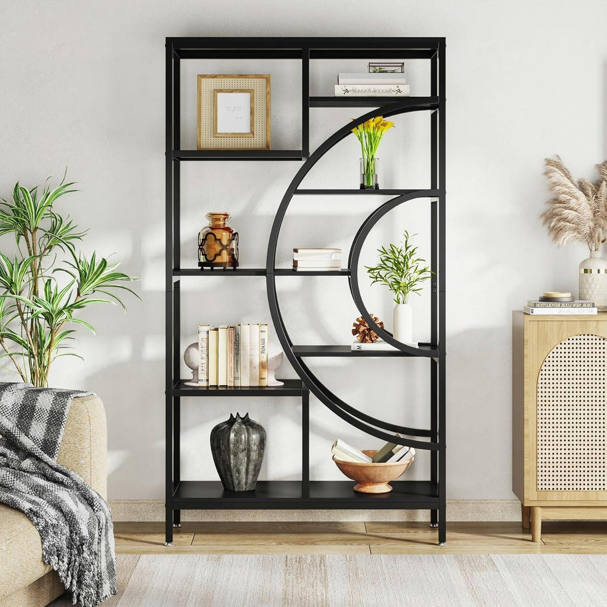 BÜCHERREGAL Geometrisch 179cm Schwarz - Schwarz, Metall (100/179/30cm)