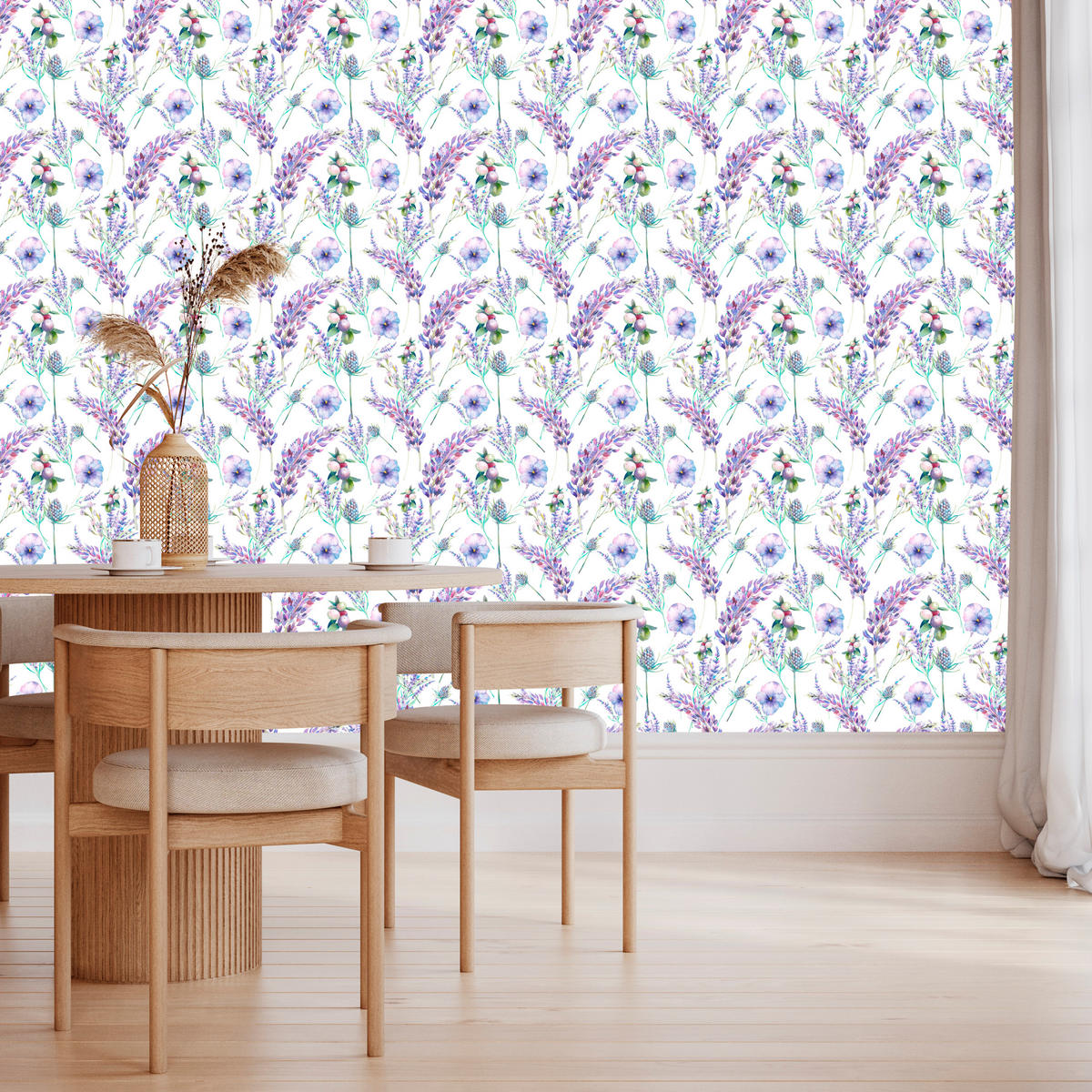 VLIESTAPETE Lavendel und Blüten – Lila, Grün, Weiß – 50x1000 cm - Lila/Weiß, Papier (50/1000cm) - Muralo