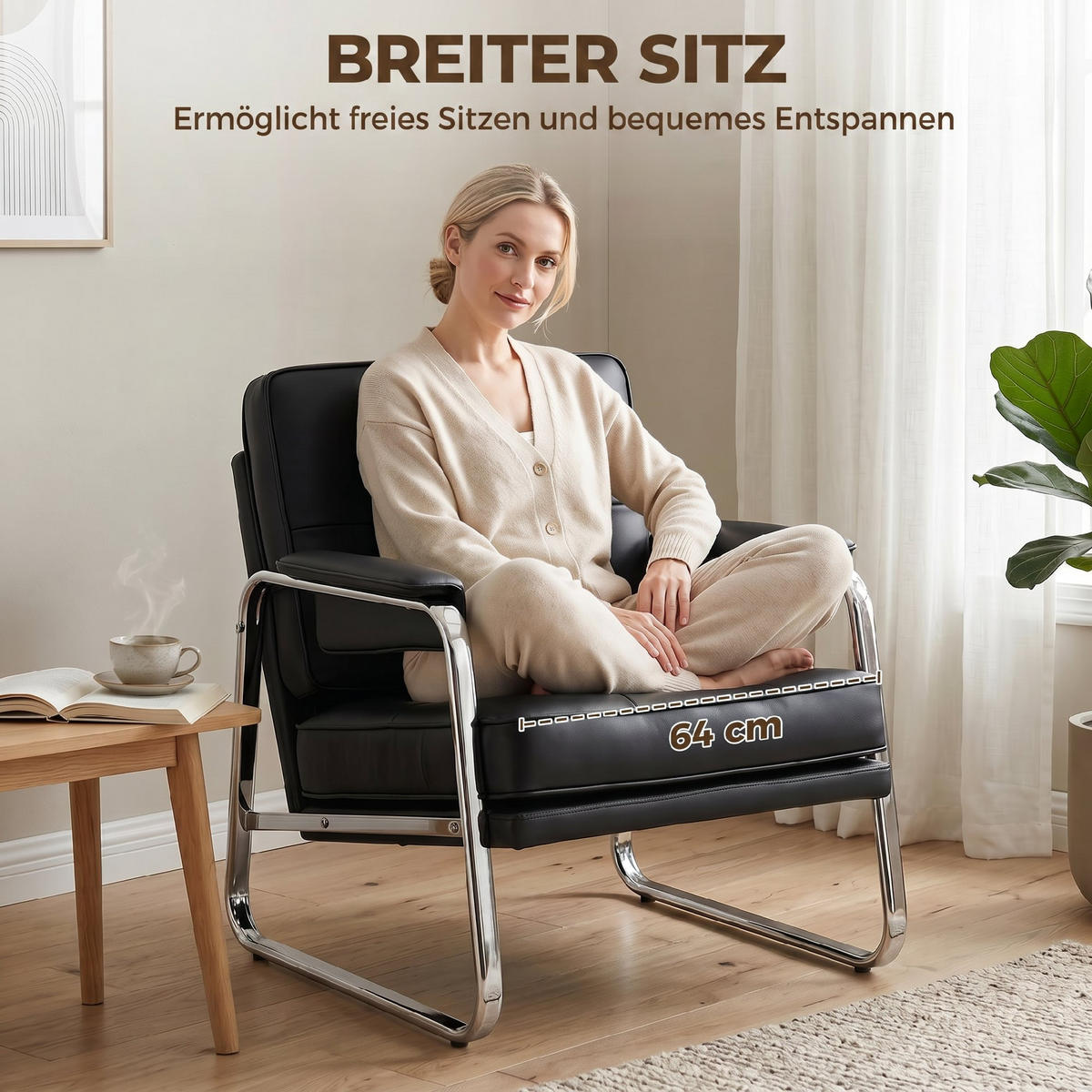 SESSEL PU-Leder Schwarz - Silberfarben/Schwarz, Leder/Textil (79/84/80cm) - HOMCOM