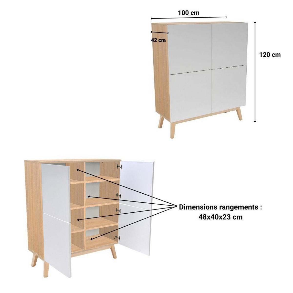 HIGBOARD HOME/ Aufbewahrungsmöbel mit 4 Türen - Weiß und Eiche gebleicht dekor - Multicolor, Holzwerkstoff (100/120/42cm) - Weber Industries