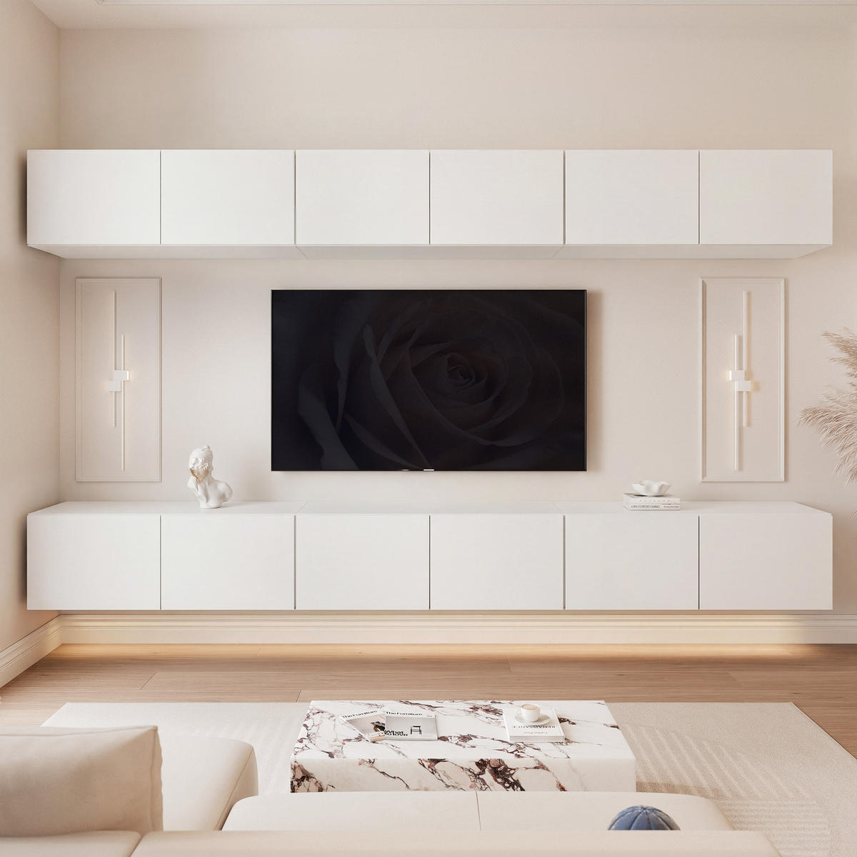 TV-LOWBOARD ANGEL V mit LED-Beleuchtung, 300 cm Weiß matt - Weiß, Holzwerkstoff (300/36/40cm) - Idohome