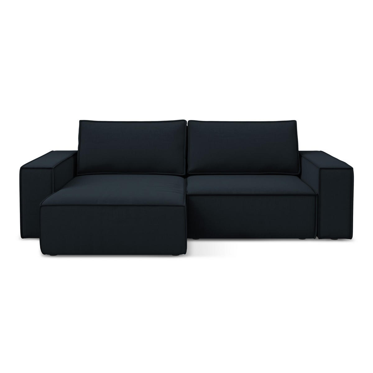 ECKSOFA mit Schlaffunktion Samt Stoff Blau - Blau/Schwarz, Kunststoff/Textil (148/257cm) - LaMiaSofa