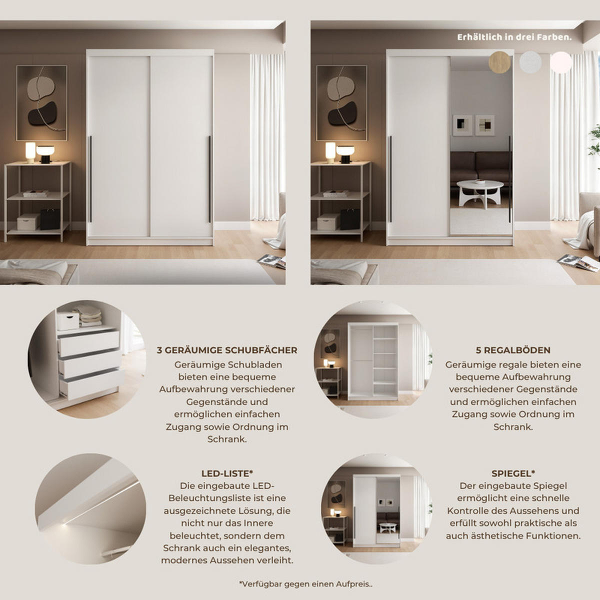 SCHWEBETÜRENSCHRANK SILENTE 140/60/215 cm, 2-türig, Cremona-Eiche - Eichefarben, Holzwerkstoff (140/215/60cm) - Idohome