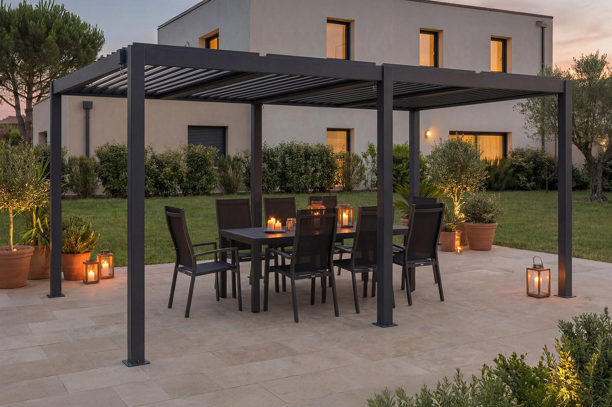 BIOKLIMA-PERGOLA Agosta 5x3m freistehend 250 cm hoch Graues Aluminium - Grau, Metall (509/248/304cm) - Cazeboo