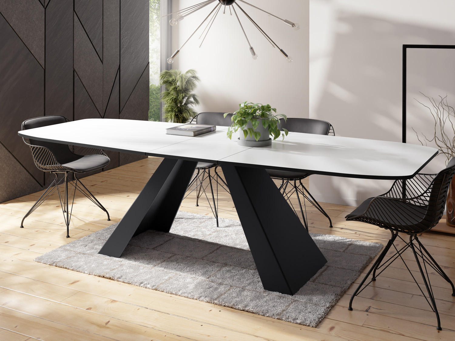 ESSTISCH Monte rechteckig ausziehbar, Weiß 160-200/80/76 cm - Schwarz/Weiß, Holzwerkstoff/Metall (160/80/76cm) - WFL GROUP