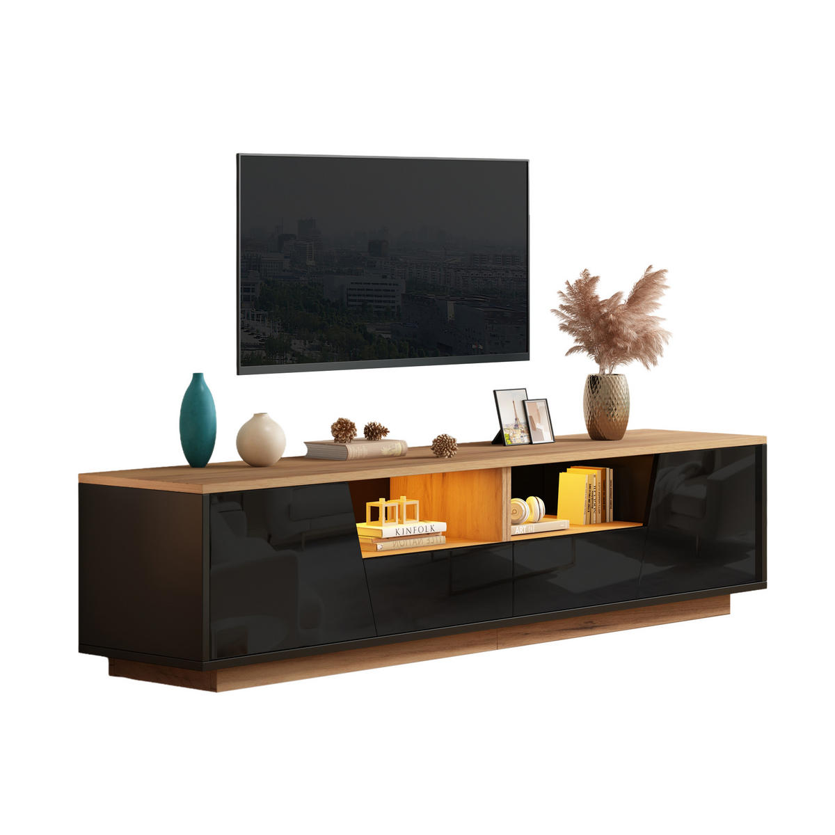 TV-ELEMENT180X40X46CM für 75-Zoll-Fernseher LED-Beleuchtung Schwarz-Holz - Schwarz, Holz (47.5/23.98/64.8cm) - Raelunyi