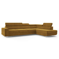 ECKSOFA HESTION Gelb Velours-Stoff mit Schlaffunktion - Gelb, Holz (332/190cm) - MASSENO