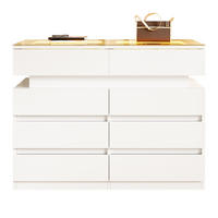 SIDEBOARD LED Glas 8 Schubladen Unterteilung Weiß 100cm Modern - Weiß, Glas (100/76/45cm) - FLIEKS