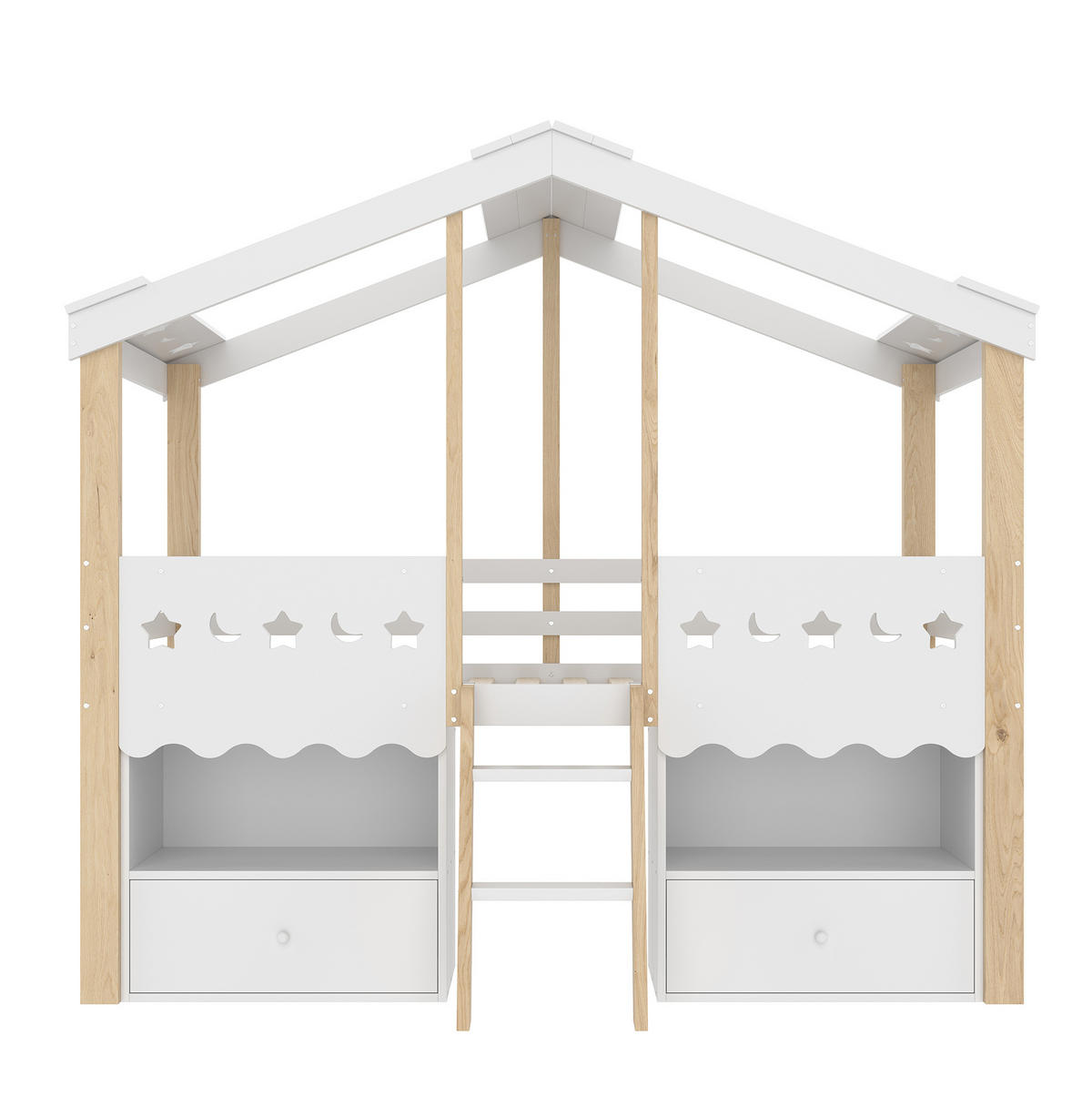 HOCHBETT 90/200 cm in Hausform mit LED-Beleuchtung und 2 Schubladen - Weiß, Holz (90/200cm) - Flora Grace
