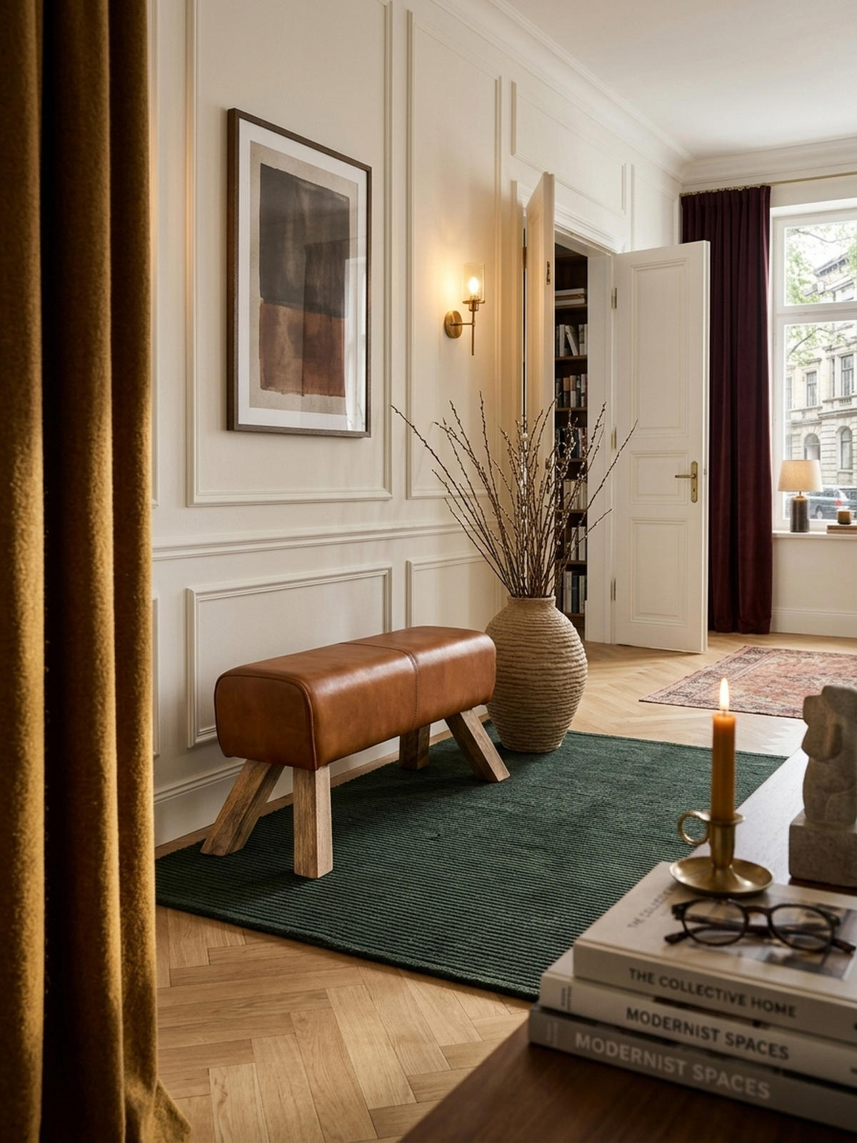 SITZHOCKER – Leder/Mango-Holz, 90x30x43 cm, Braun - Braun, Mangoholz/Leder (90/43/30cm) - KADIMA DESIGN