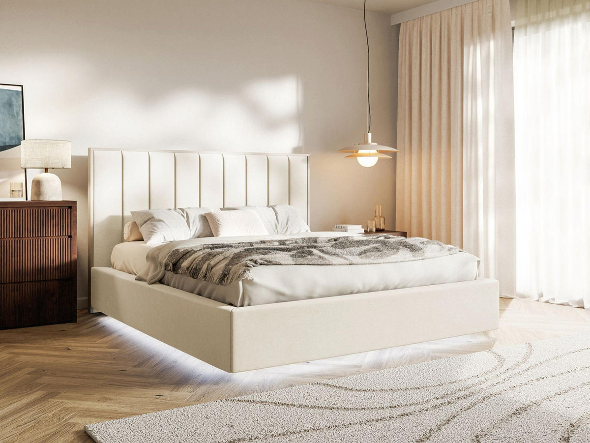 POLSTERBETT Togents Creme mit Veloursbezug, Bettkasten und LED, 140x200 cm - Creme, Textil (140/200cm) - Selsey