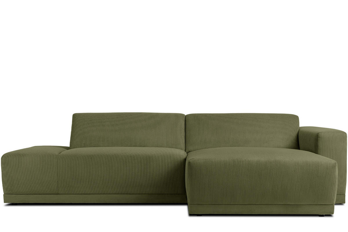 ECKSOFA-RECHTS MUDI in moderner Optik mit hochwertigem Kaltschaum, Cord-Stoff, khaki - Schwarz/Grün, Textil (280/160cm) - KONSIMO®