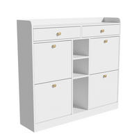SCHUHSCHRANK aus Spanplatte 110x26x100cm in Weiß mit 4 Klapptüren - Weiß, Holzwerkstoff (110/100/26cm) - Modfu