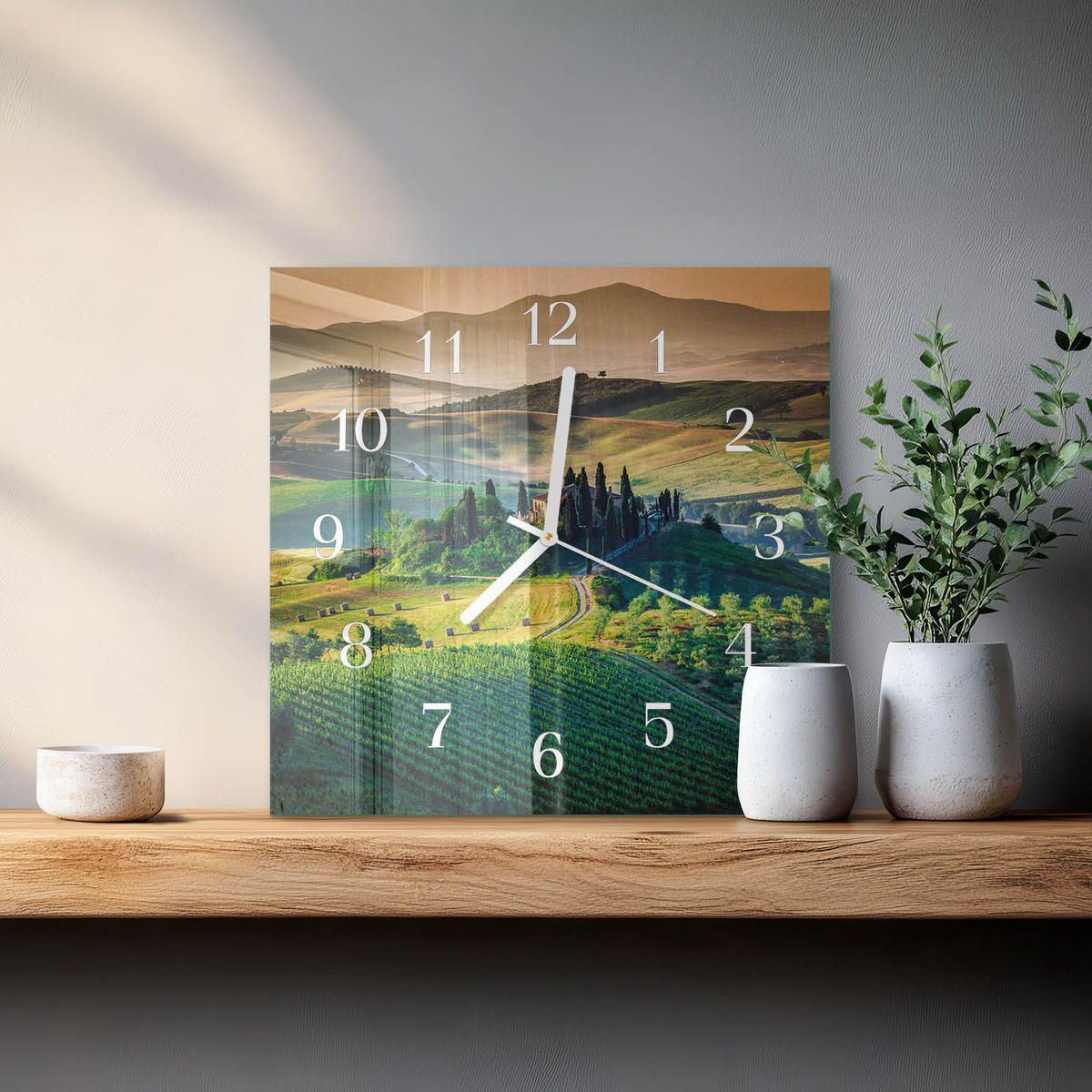 WANDUHR 30x30 cm - Landschaft - Grün, Glas (30/30/0.4cm) - TULUP