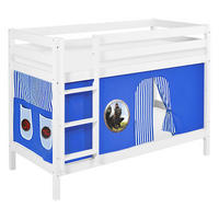 ETAGENBETT JELLE 90x200 cm Dragons blau - Hochbett - inkl. Vorhang und 2 Lattenrosten - Weiß, Holz - Lilokids
