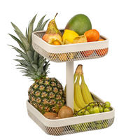 OBSTETAGERE, eckig, 2-stöckig, Ø 20 cm und 25 cm, beige, Metall - Beige, Metall (30cm) - eluno