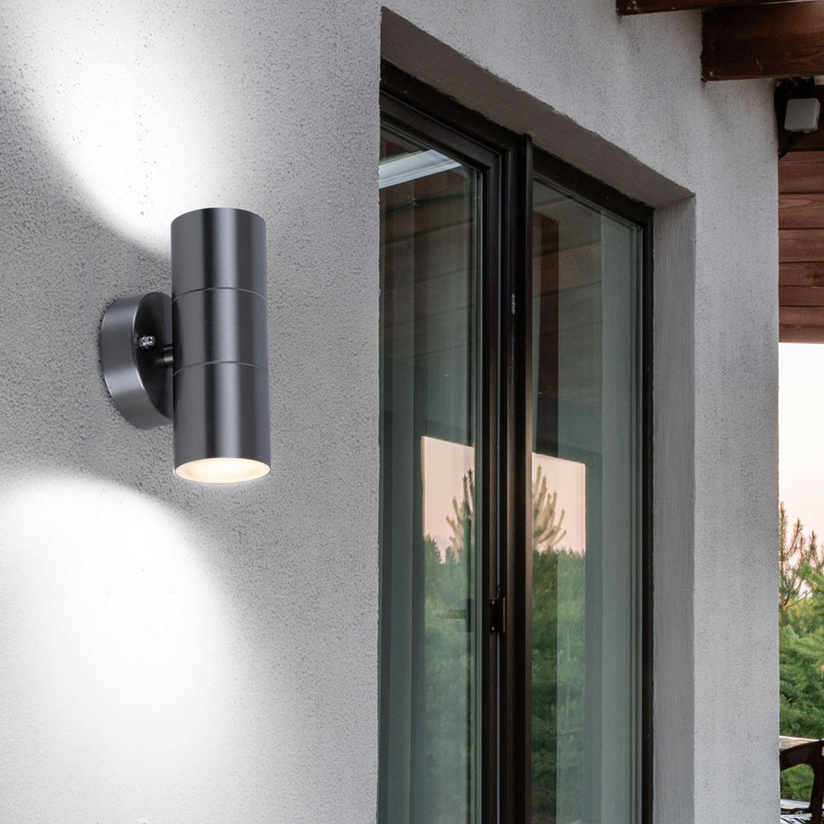 LED AUSSEN-WANDLEUCHTE Edelstahl Silber 3er Set - Silberfarben, Glas (6/16/9.3cm)