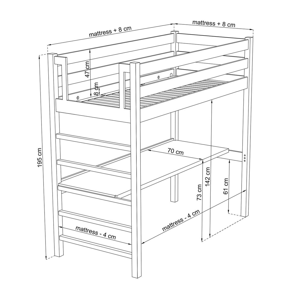 HOCHBETT N01 mit Schreibtisch Eiche Natur 90/180 - Eiche Artisan, Naturmaterialien/Holz (90/180cm) - N-Wood