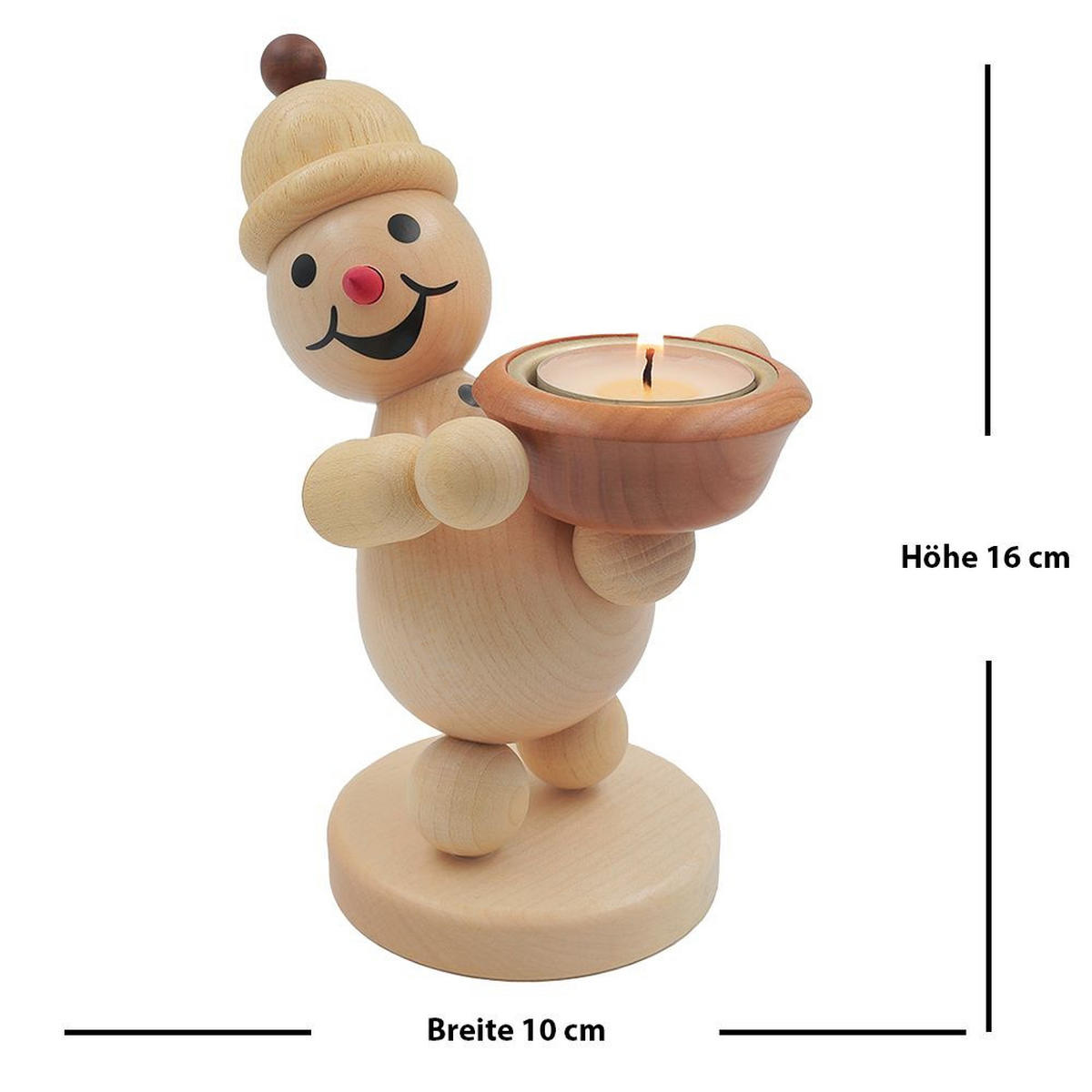 HOLZFIGUR Schneemann Junior Lichthalter links 16 cm - Multicolor, Holz (10/1/0.1cm)
