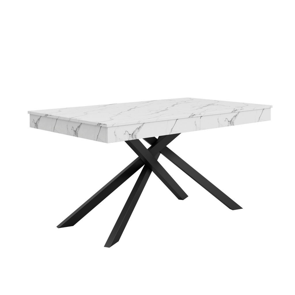 Modfu JÍDELNÍ stůl z MDF 180x80x76 cm bílý rozkládací s kříženými kovovými nohami a silnou deskou