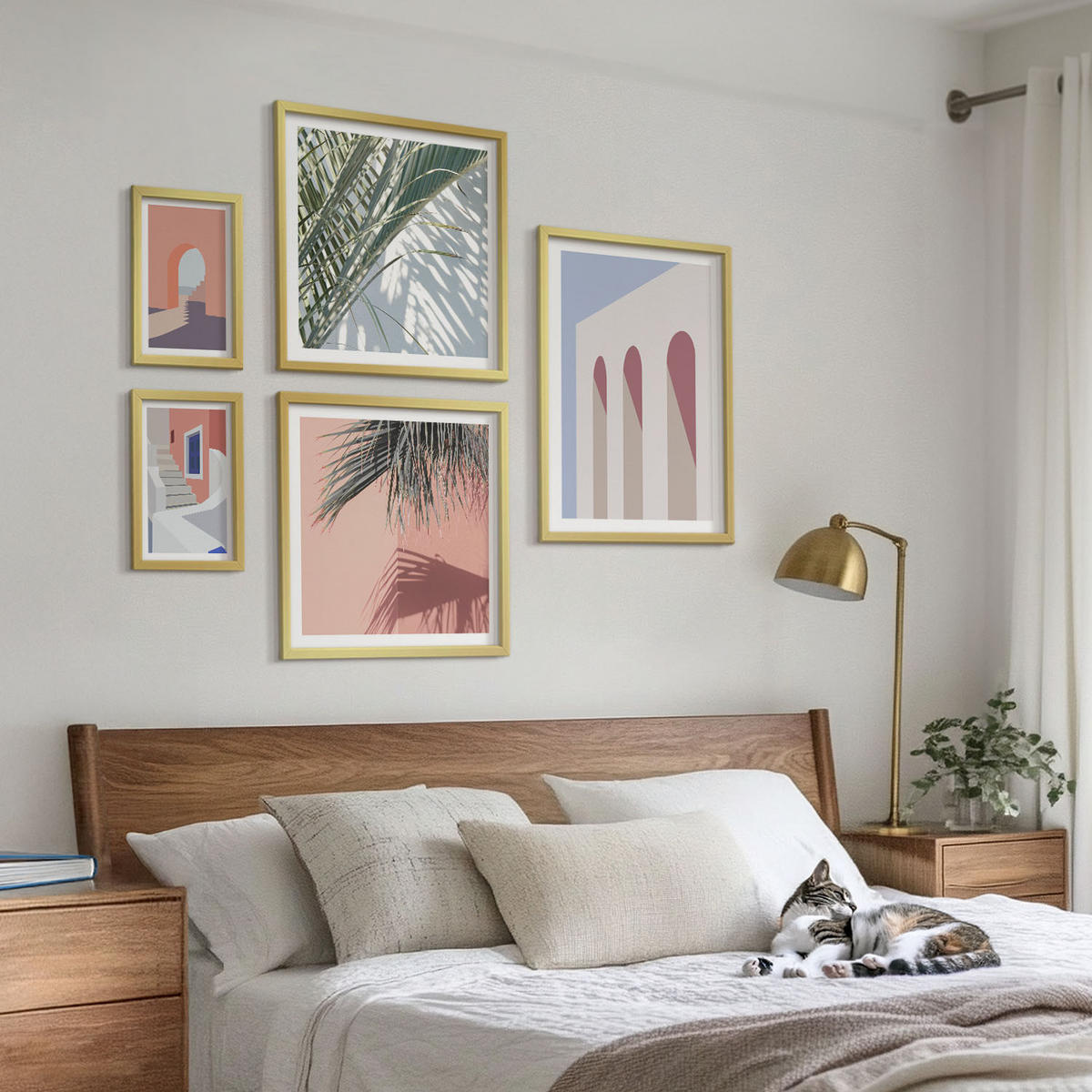 BILDER SET 5er Set - 50x50 cm & 20x30 cm & 40x60 cm Goldrahmen - Illustrationen der Stadtarchitektur - Goldfarben, Kunststoff (40/60cm) - TULUP