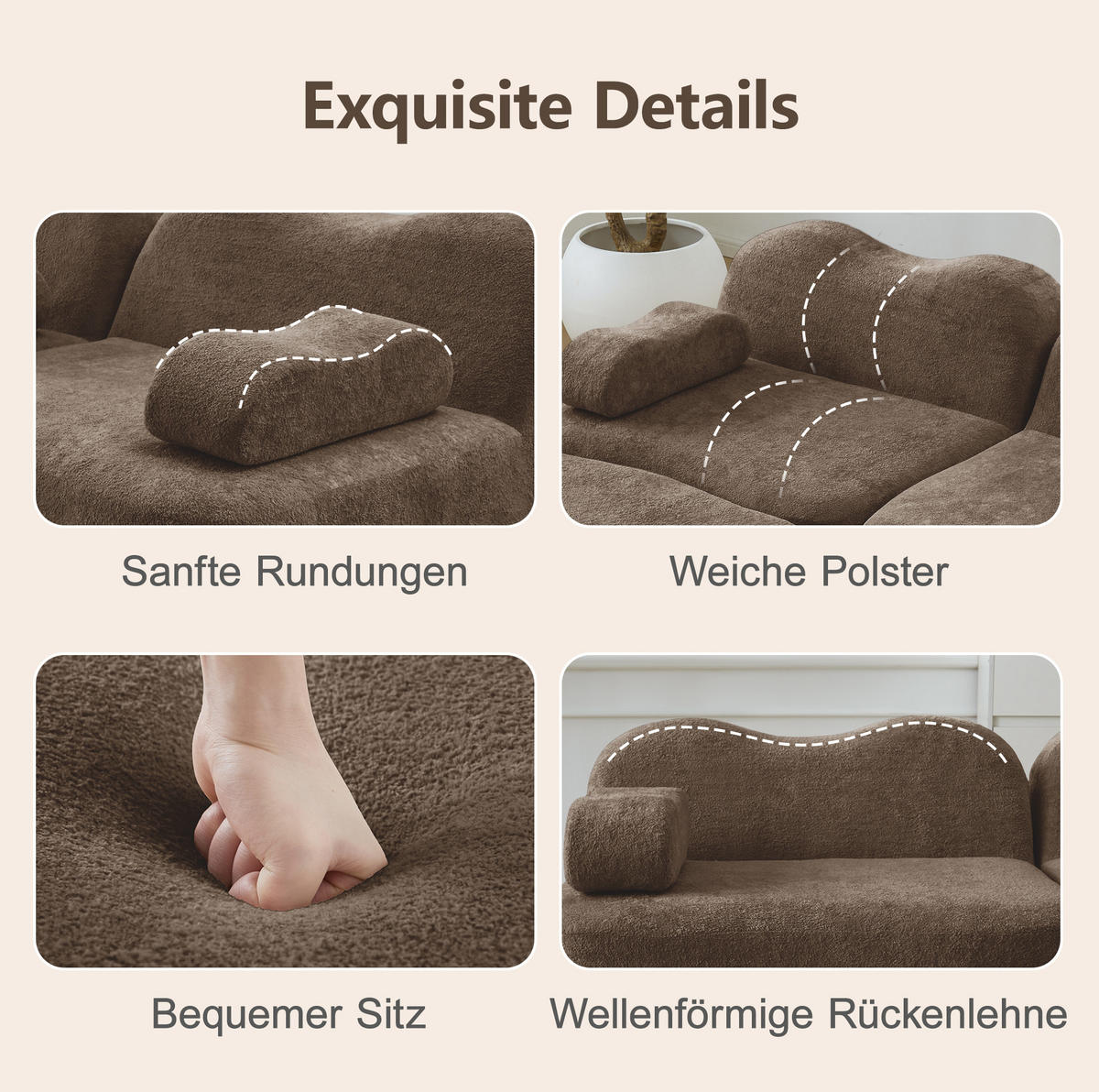 MODULSOFA Ecksofa Samt Braun 2-4-Sitzer - Braun, Textil (167/384cm) - Meubliv