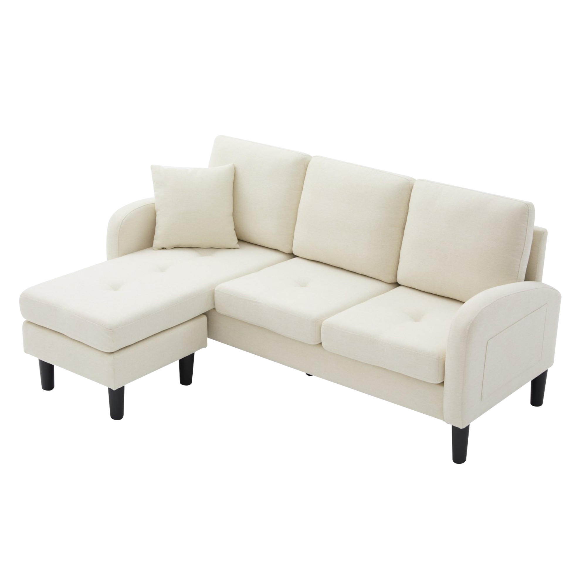 ECKSOFA 166/118/77 cm Hellbeige aus Baumwoll-Leinen-Mischgewebe mit modularer Chaiselongue - Weiß, Textil (118/166cm) - OKMYHOME