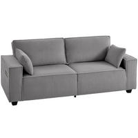 SOFA, 3-Sitzer, Cord, 218cm, hellgrau, 2 Kissen, Taschenfederpolsterung - Multicolor, Holzwerkstoff (218/91/79cm) - FORIOUS