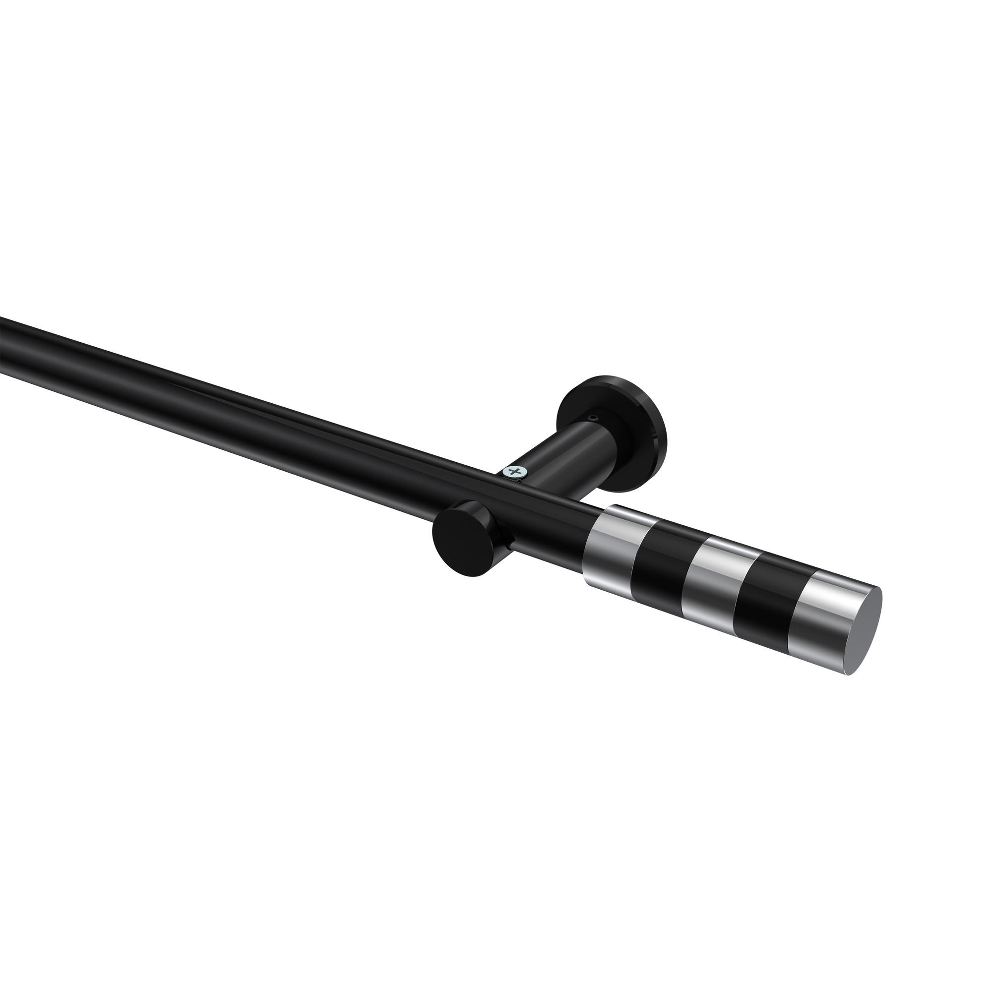 GARDINENSTANGEN-SET Platon Mavell 420 cm (geteilt in 3 x 140 cm), 1-läufig (ohne Ringe), 20 mm Ø Schwarz - Chromfarben/Schwarz, Metall (420cm) - INTERDECO