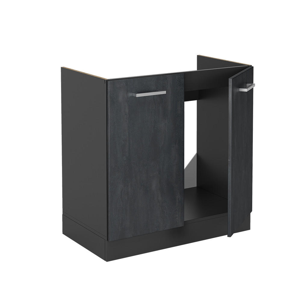SPÜLENUNTERSCHRANK KÜCHENSCHRANK R-Line Schwarz Beton 80 cm ohne AP - Anthrazit/Schwarz, Holzwerkstoff (80/81.6/46cm) - Vicco