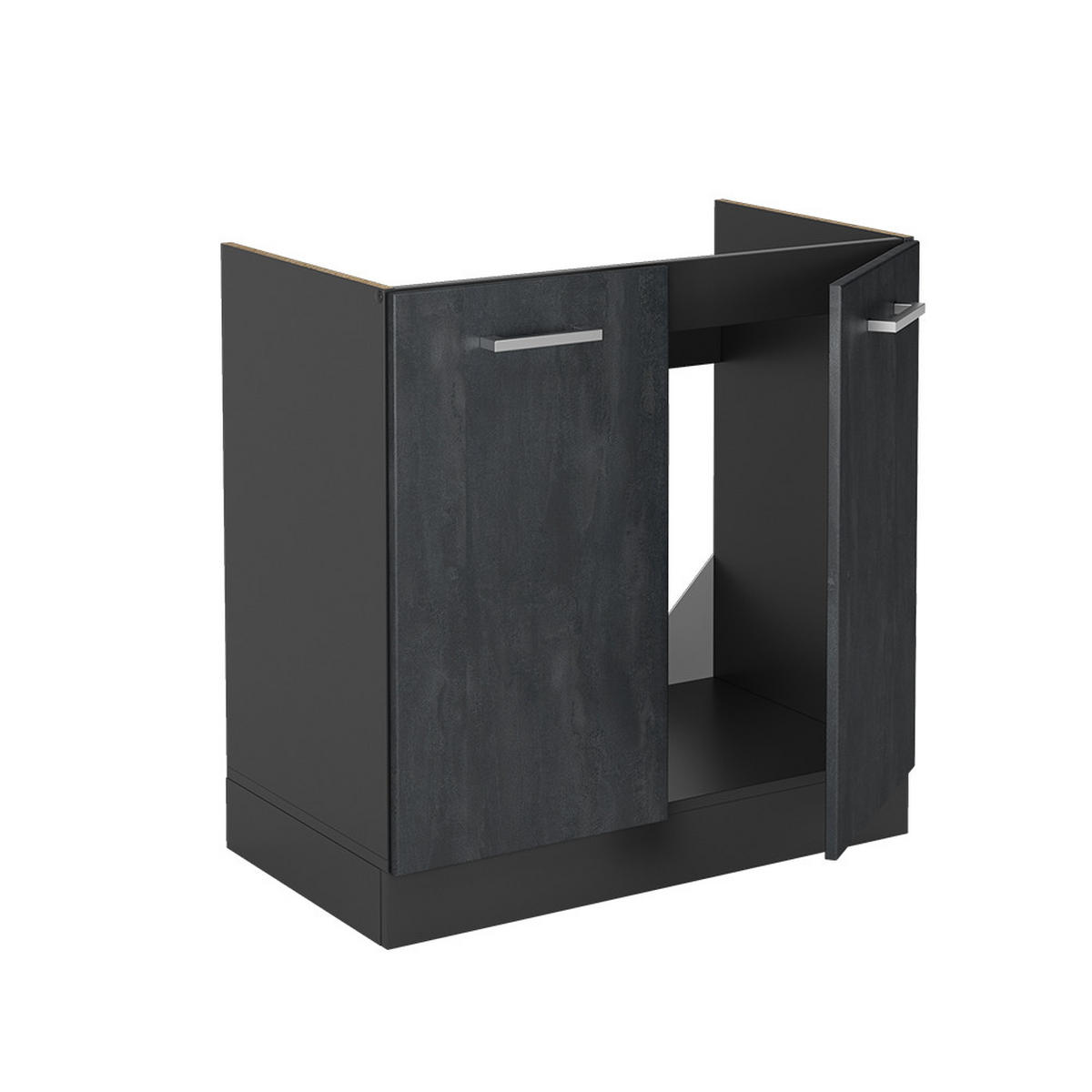 SPÜLENUNTERSCHRANK R-Line Schwarz Beton 80 cm AP Eiche - Anthrazit/Schwarz, Holzwerkstoff (80/81.6/60cm) - Vicco