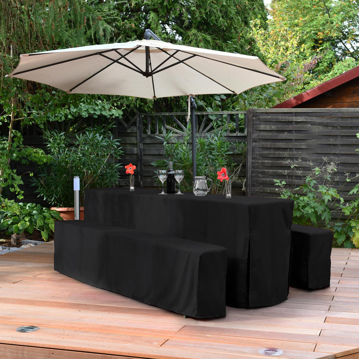 BIERTISCHHUSSE Premium L 70 cm Schwarz 3tlg - Schwarz, Kunststoff/Textil (70/220cm) - Beautissu 