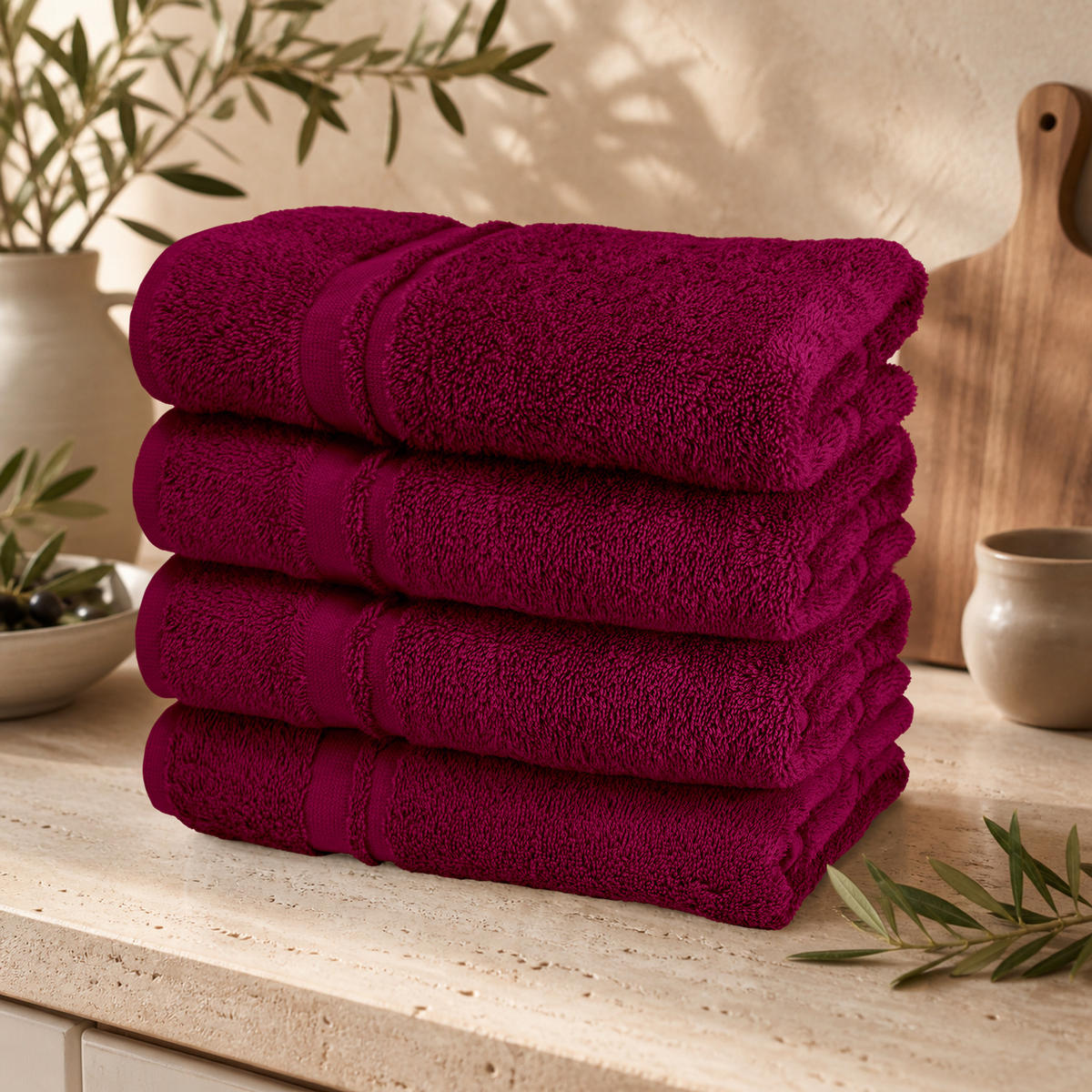 FROTTEE Küchenhandtücher 50x50 cm, 4er Set, Kirschrot - Kirschrot, Textil (50/50cm) - Lashuma