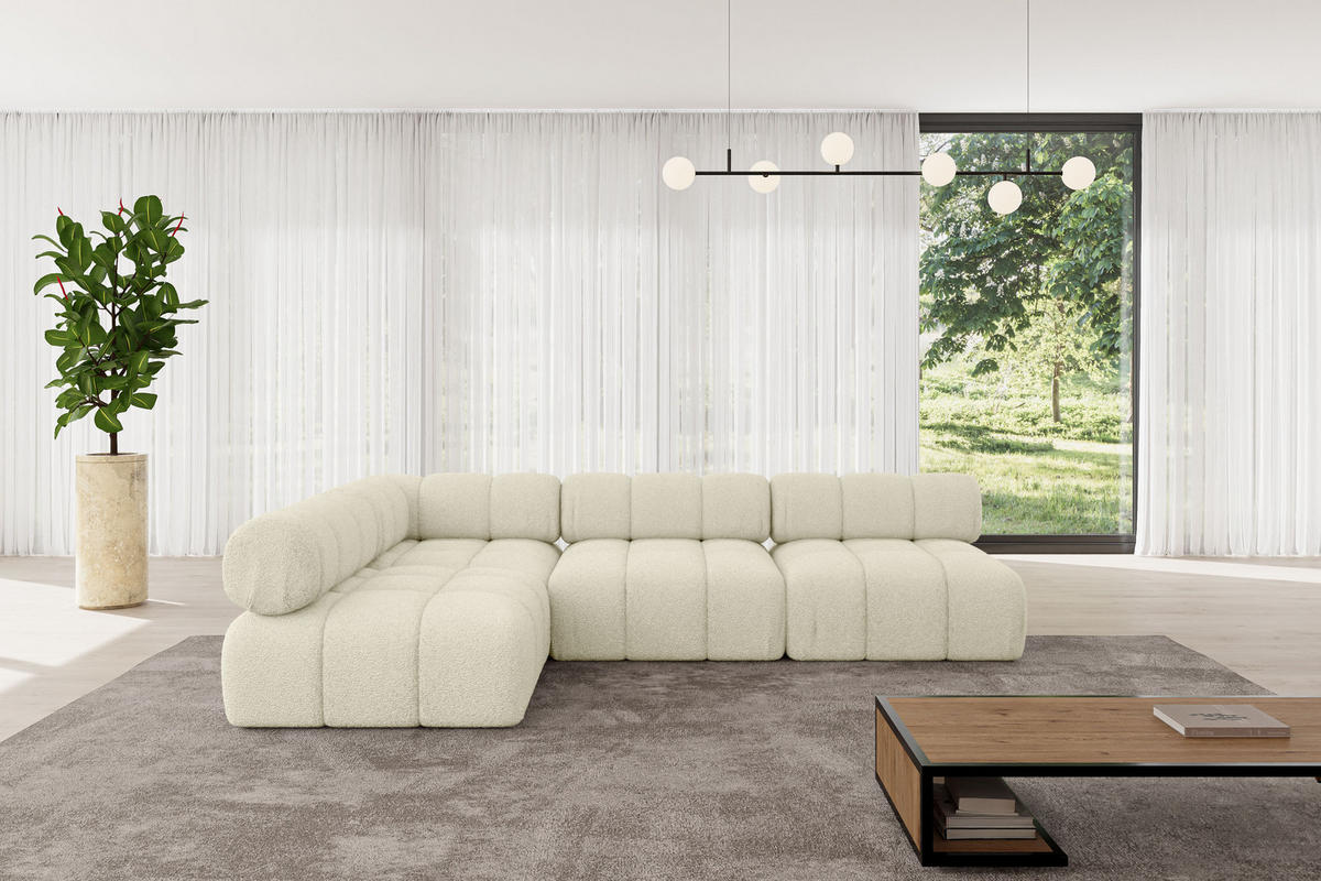 ECKSOFA modulares Sofa Samaro-L2 - 285x190x70 cm Beige Bouclé - Beige, Holzwerkstoff/Textil (285/190cm) - ALTDECOR