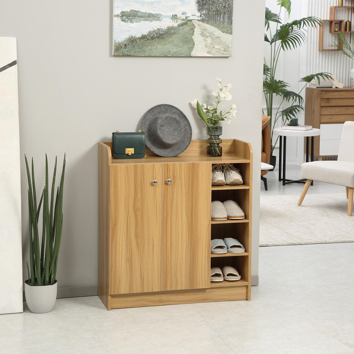 SCHUHSCHRANK DE-15012 4 offene Fächer & Doppelschrank Weiß - Braun, Holzwerkstoff (83/90/30cm) - ComfortXL