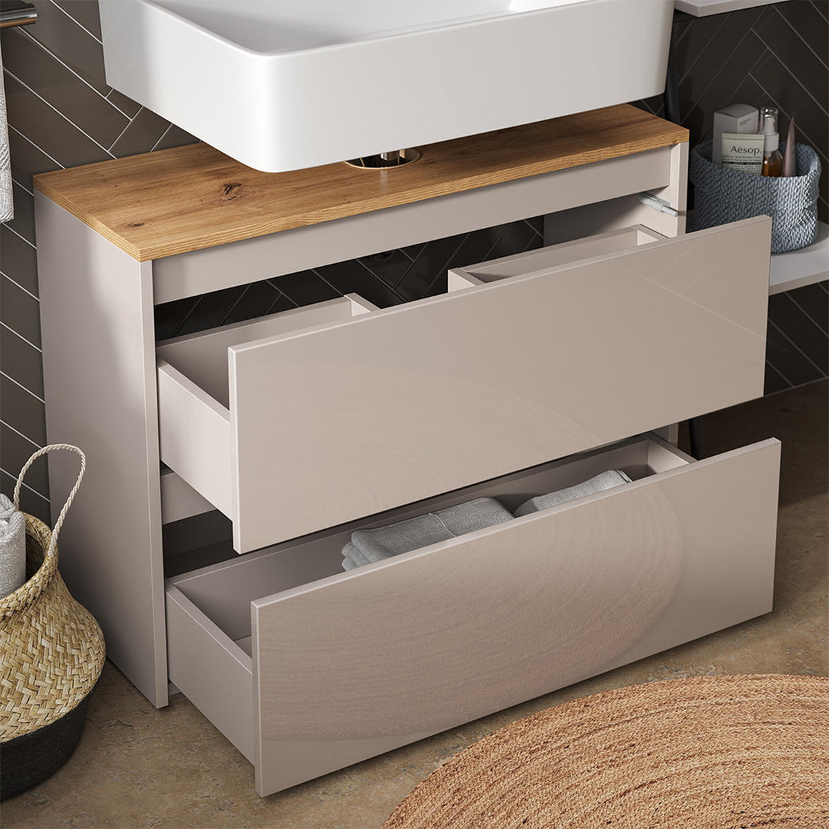 WASCHBECKENUNTERSCHRANK Majest Cashmere/Artisan 80.1 x 62 cm mit 2 Schubladen - Kaschmir/Hellgrau, Holzwerkstoff (80.1/62/30.1cm) - Vicco