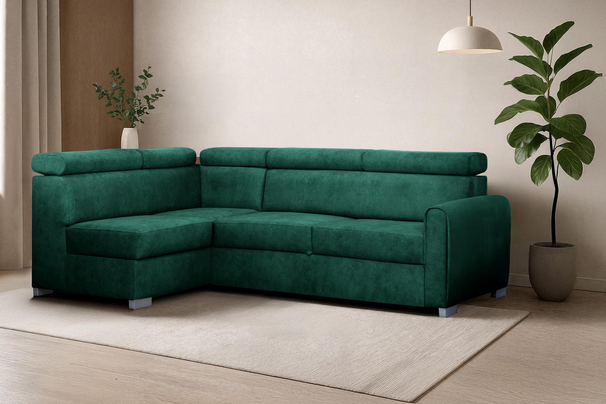 ECKSOFA Covo Grün, mit Schlaffunktion, linke seite - Grün, Holzwerkstoff (253/156cm) - Bettso